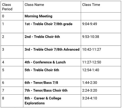 Miller Choir Bell Schedule
